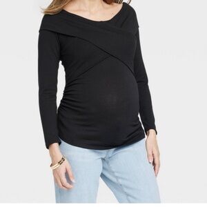 Isabel Maternity Black Long Sleeve Cross Front Top Size Large